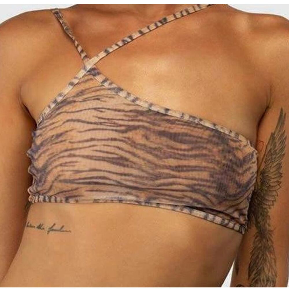 Women Jagger & Stone The Cambell Mesh Crop Top Tiger Print Size 4